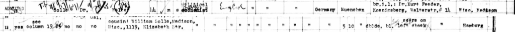 Walter Solle lines on Albert Ballin passenger manifest